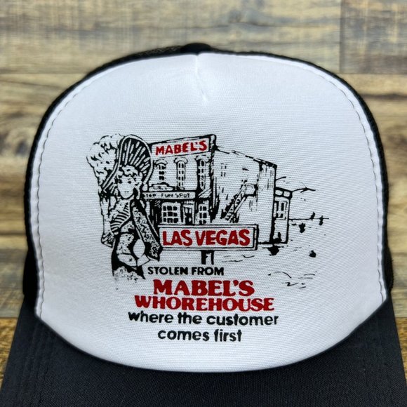 Mabels Whorehouse Mens Trucker Hat Black Snapback Las Vegas Nevada Baseball Cap - Picture 3 of 8